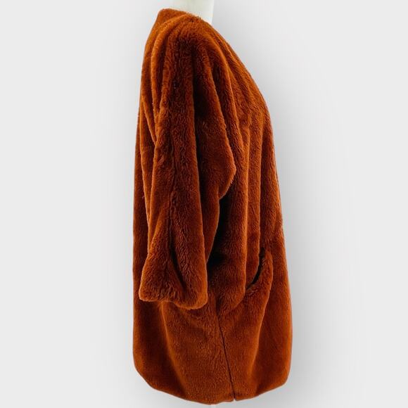 Mystree Brown Orange Faux Fur Sherpa Teddy Bear Leopard Lined Winter Jacket M - Picture 6 of 11